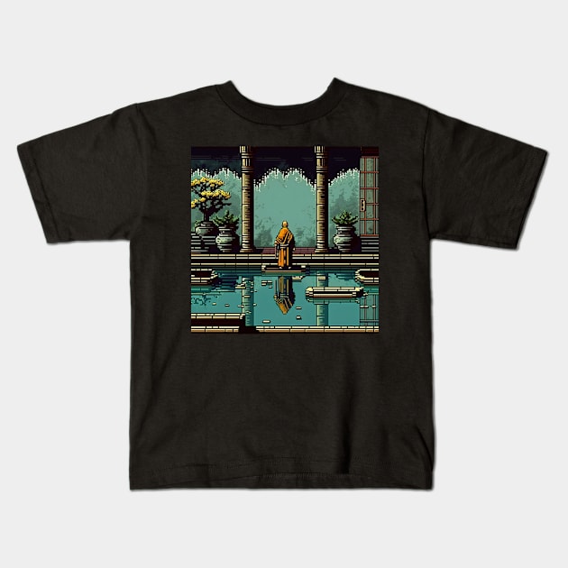 Pixel Monk Kids T-Shirt by taoistviking